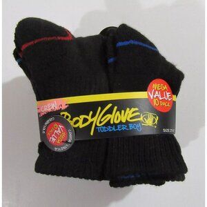 Toddler Boys Body Glove Crew Socks Black Multicolor 10 pack Size 2T - 4T NEW